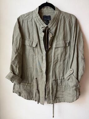Cynthia Rowley Olive Green Drawstring Utility Linen Jacket